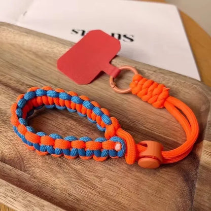 Handwoven adjustable phone wrist strap lanyard, orange blue, view 14