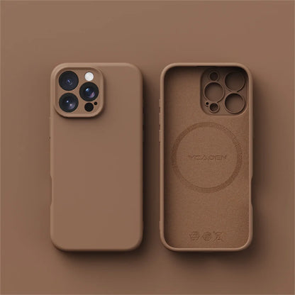 Liquid silicone MagSafe case for iPhone 13–18, brown