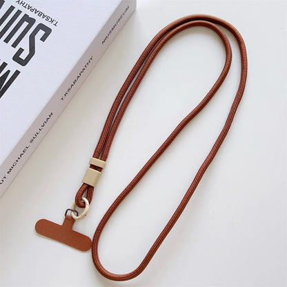 Long crossbody phone lanyard with case connection clip, brown