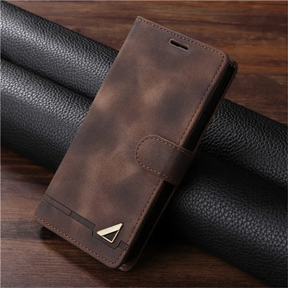 Leather flip wallet case with stand for Samsung Galaxy S and Note, brown