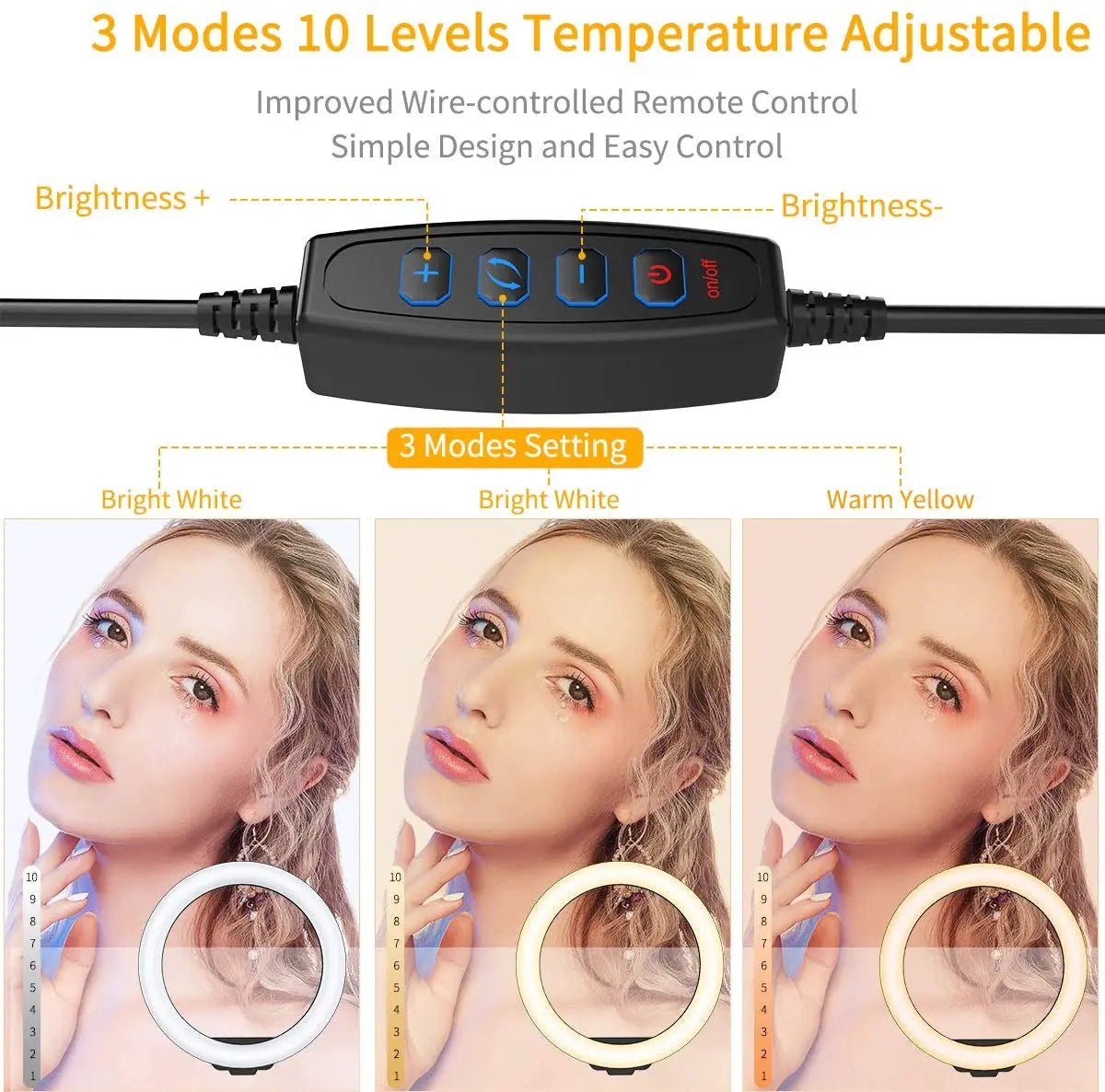 LED selfie ring light with tripod, phone holder and remote, view 2