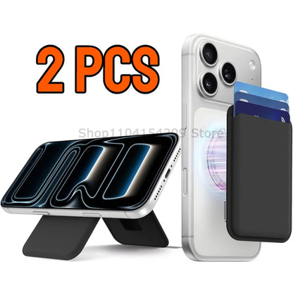 Magnetic leather card wallet with hidden stand for iPhone 13–15, black, view 11