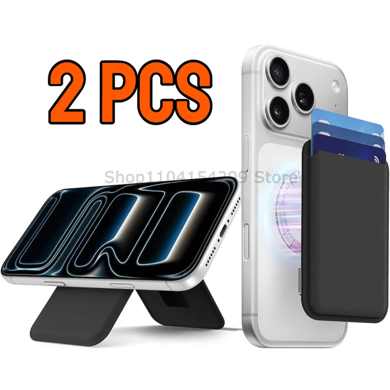 Magnetic leather card wallet with hidden stand for iPhone 13–15, black, view 11