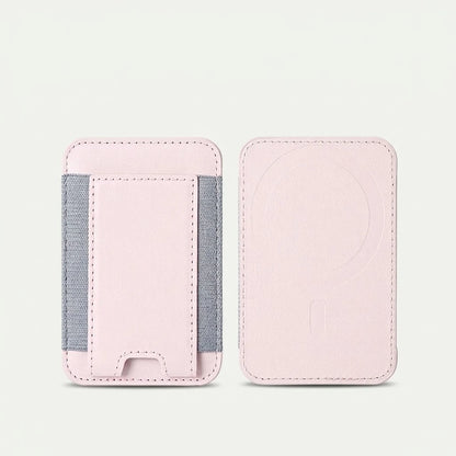 MagSafe leather card holder wallet with elastic pocket, pink