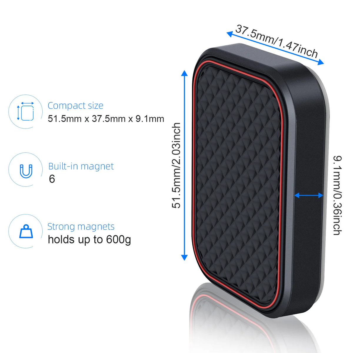Flat magnetic car phone mount, view 3