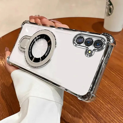 Shockproof plated MagSafe case with magnetic bracket for Galaxy A series, silver