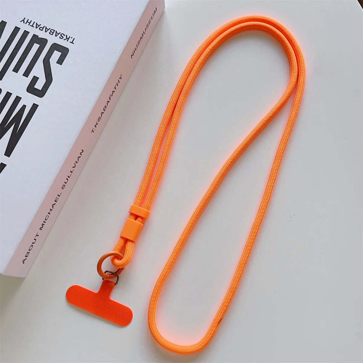 Long crossbody phone lanyard with case connection clip, orange