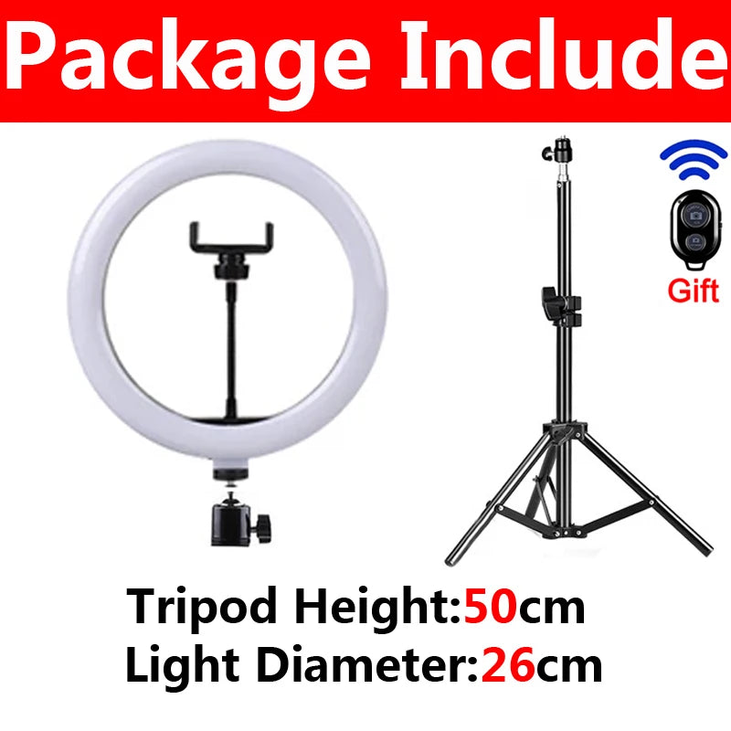 LED selfie ring light with tripod, phone holder and remote, view 13
