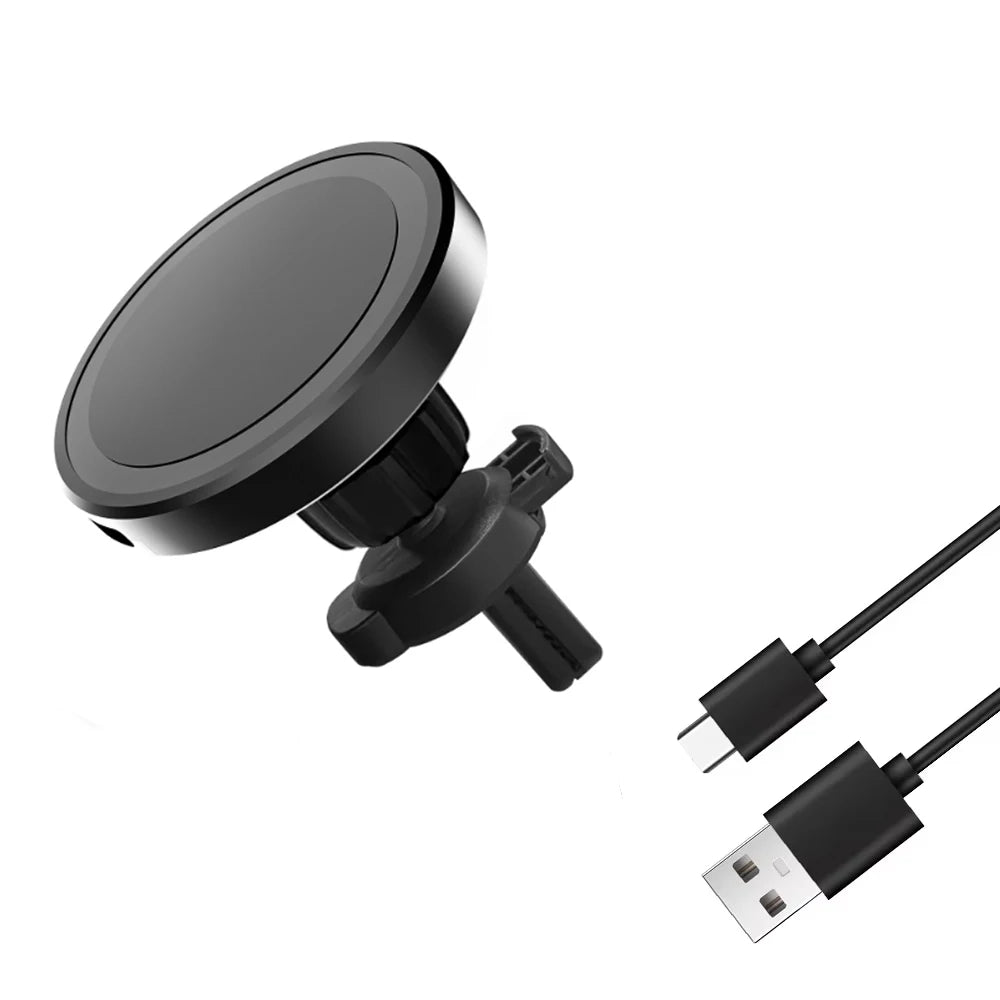 Magnetic air vent wireless charging car mount for MagSafe, black with cable