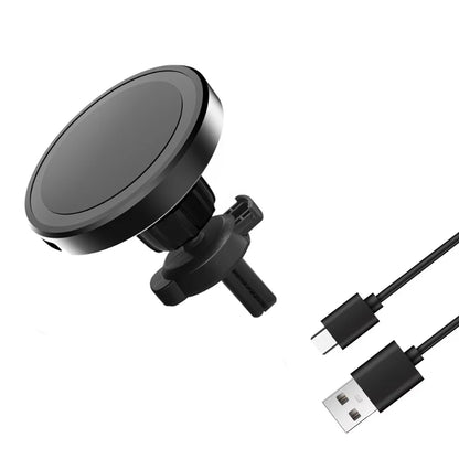 Magnetic air vent wireless charging car mount for MagSafe, black with cable