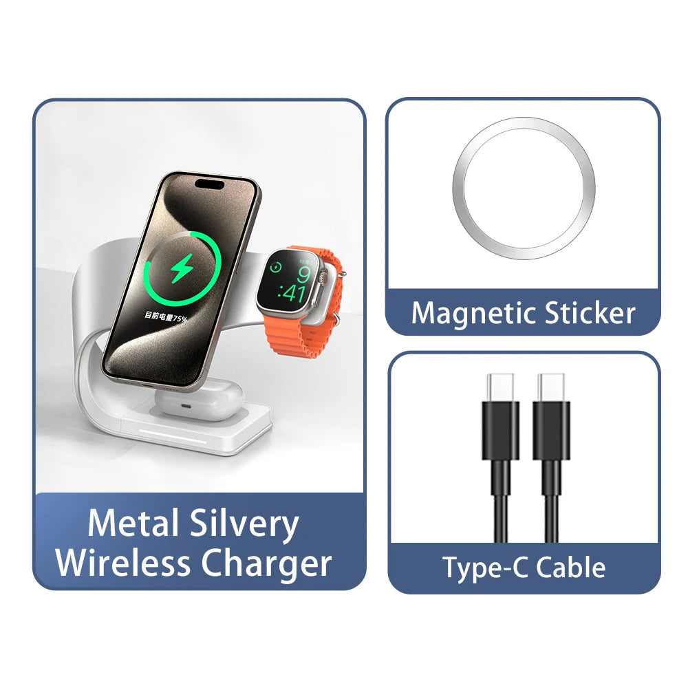 15W 4-in-1 magnetic charging stand, silvery