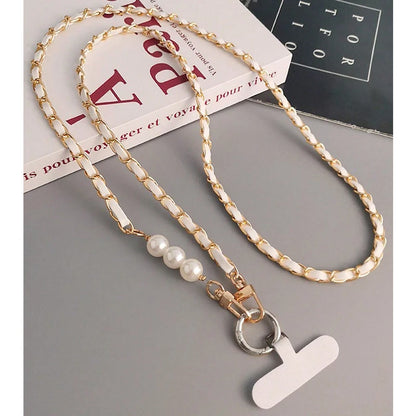 Long pearl chain crossbody phone lanyard, view 7