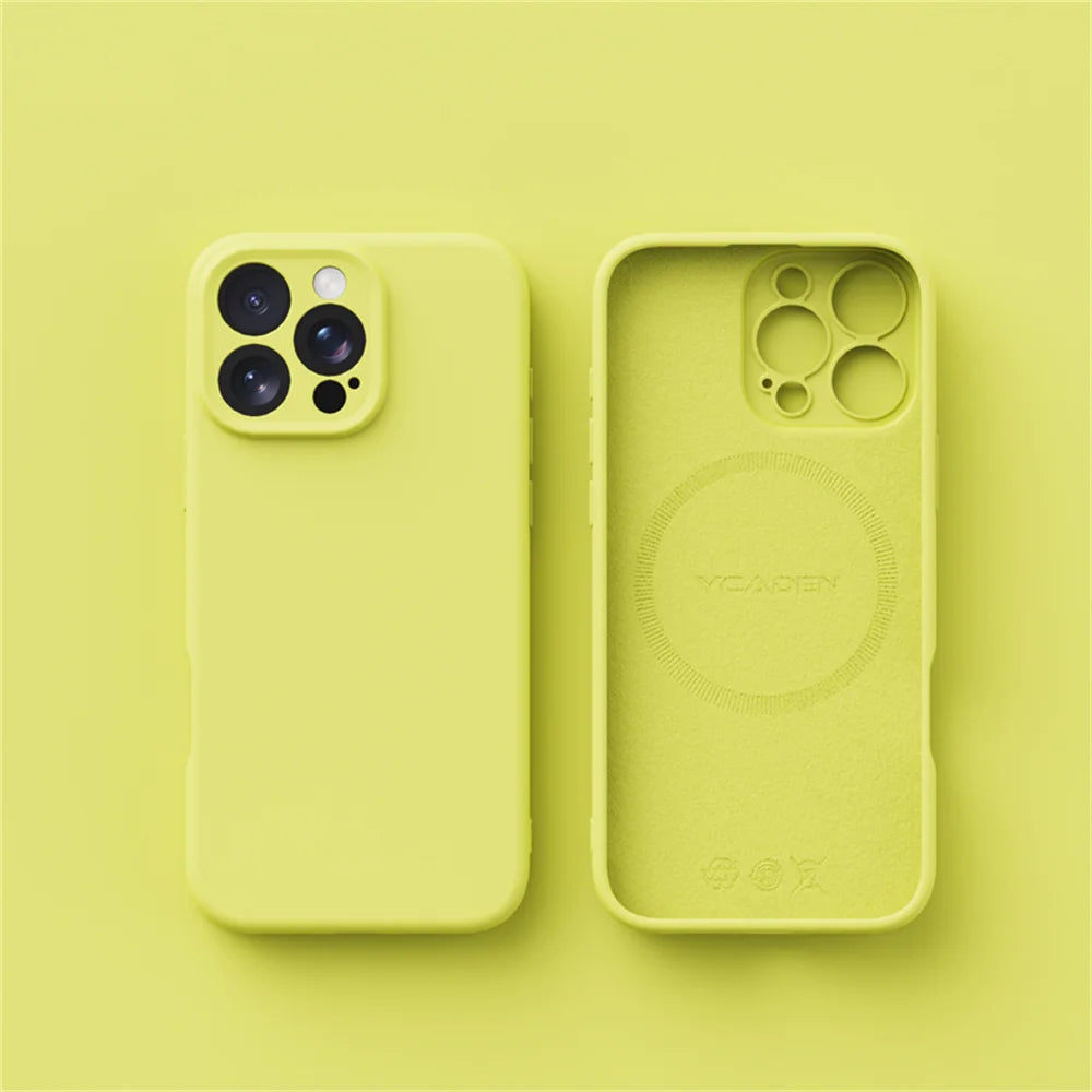 Liquid silicone MagSafe case for iPhone 13–18, yellow