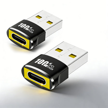 100W USB-C female to USB-A male OTG adapter, 2PCS black
