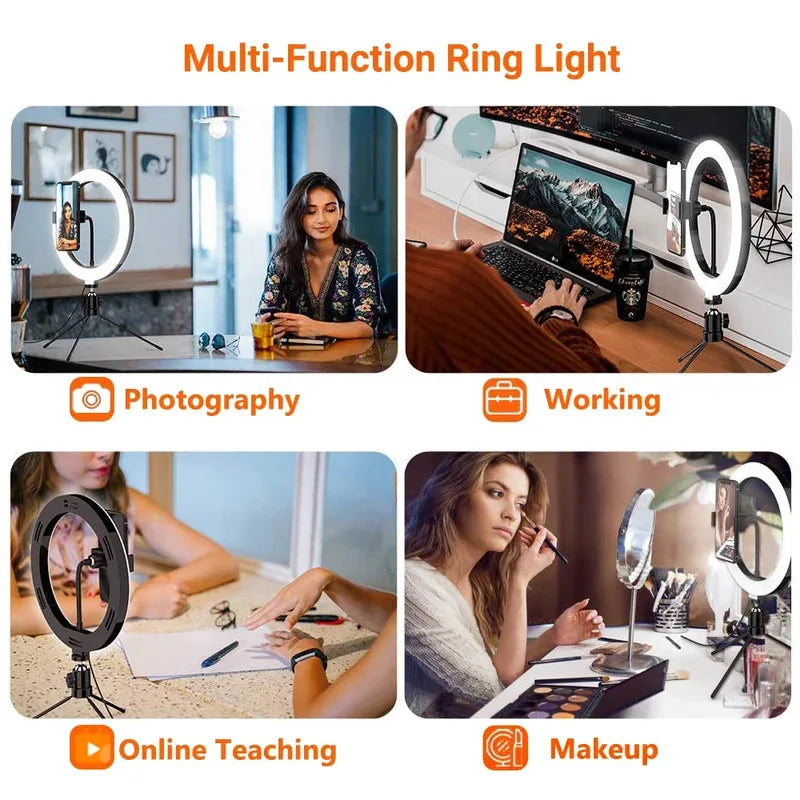 10-inch dimmable LED ring light kit with tripod, view 6