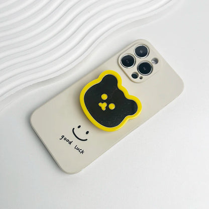 Cute bear mirror phone grip, yellow