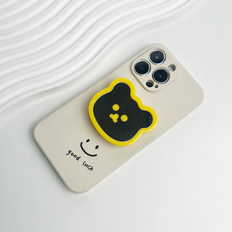 Cute bear mirror phone grip, yellow