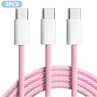 60W braided USB-C cable 3-Pack, pink