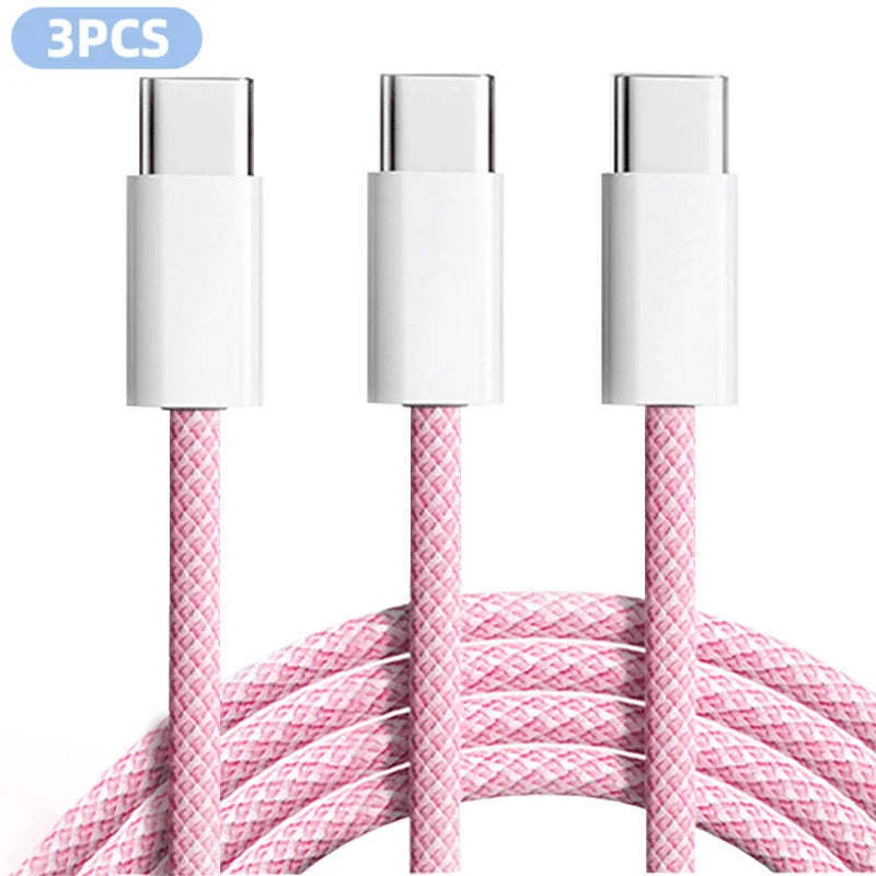 60W braided USB-C cable 3-Pack, pink