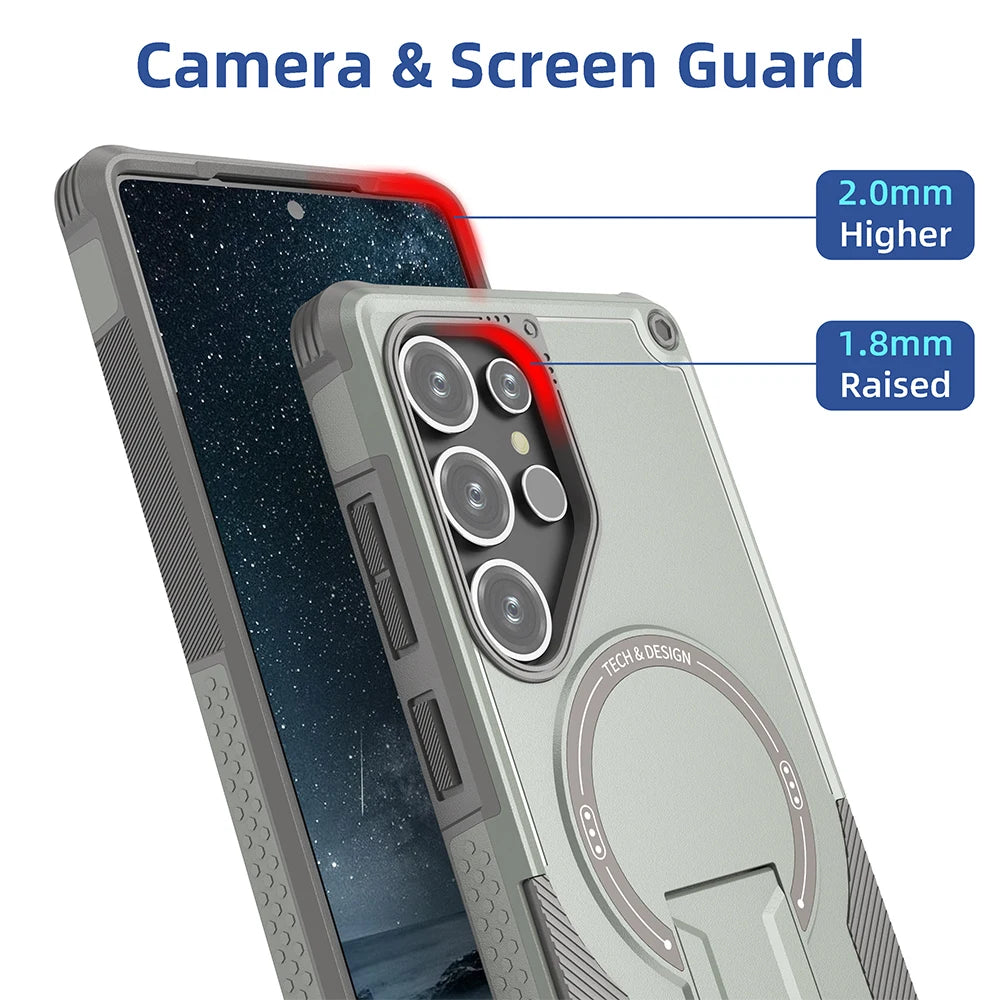 Magnetic armor case with fold stand for Samsung Galaxy S and A series, view 3