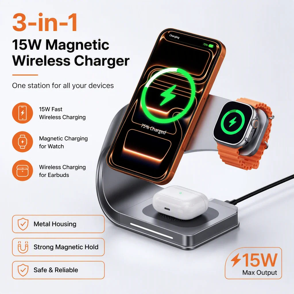 15W 4-in-1 magnetic charging stand