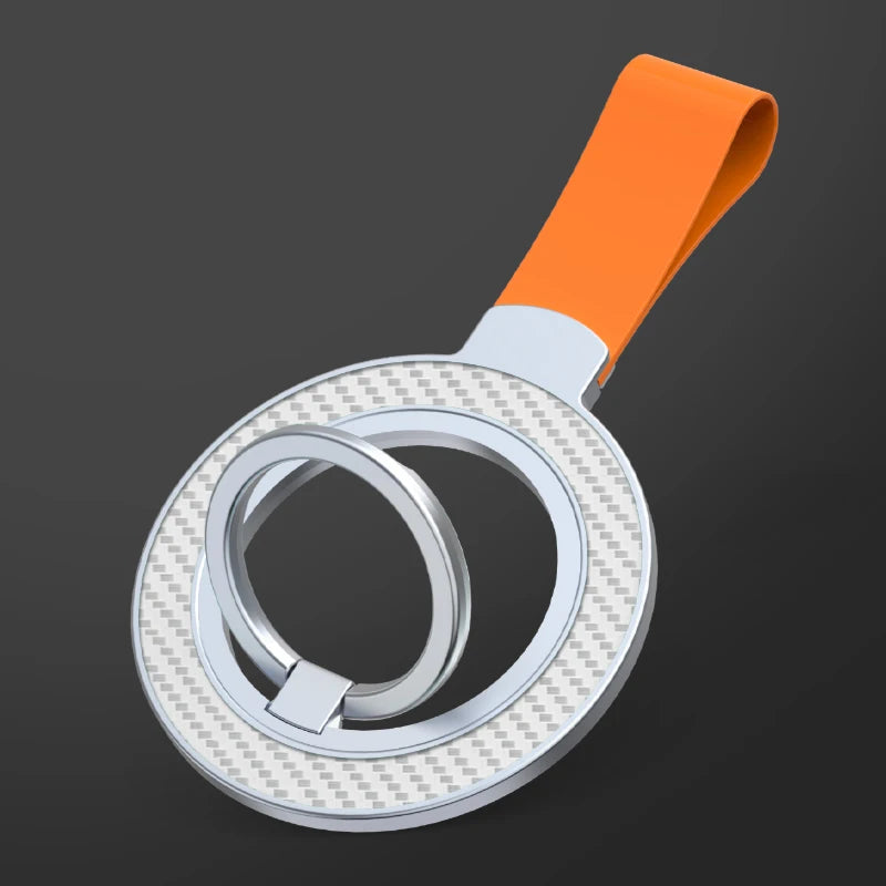Double-sided magnetic ring grip with hand strap, silvery orange