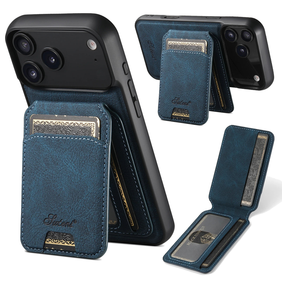 Magnetic card holder phone case with stand for iPhone 12–18, view 2