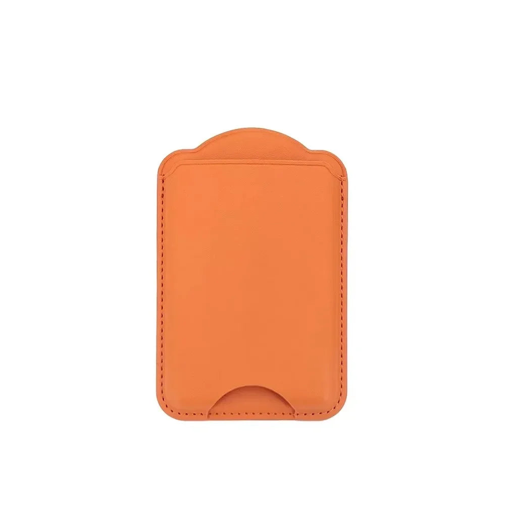 PU leather magnetic card wallet for iPhone 15–18 & Galaxy S25–S26, orange