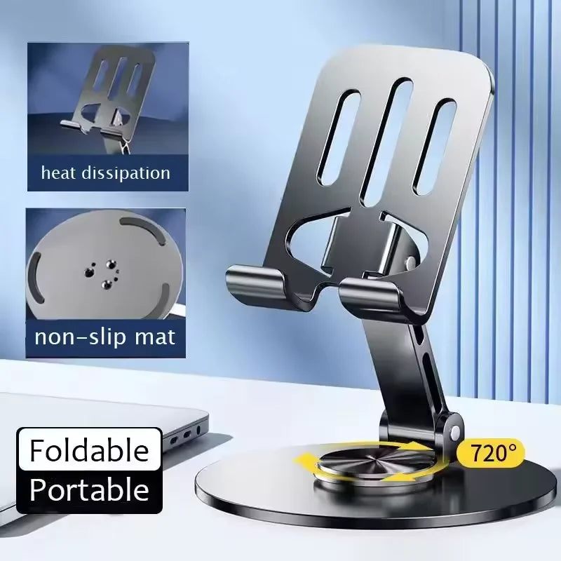 720° rotating foldable aluminum tablet and phone desk stand, view 2