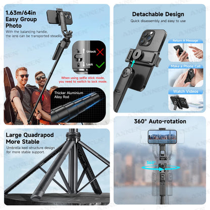 Face-tracking selfie stick tripod, main view