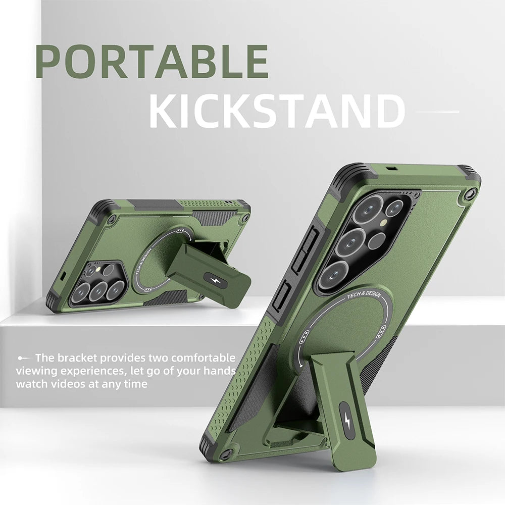Magnetic armor case with fold stand for Samsung Galaxy S and A series, view 5