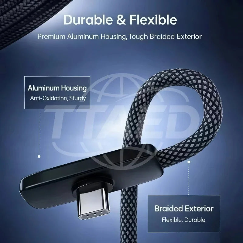 100W right-angle USB-A to USB-C cable, view 3
