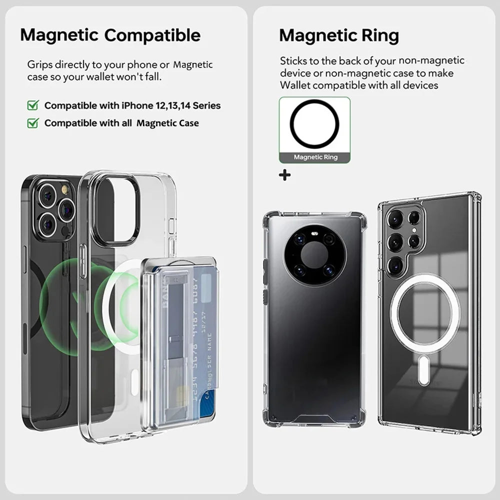 Magnetic card holder with finger strap grip, view 2