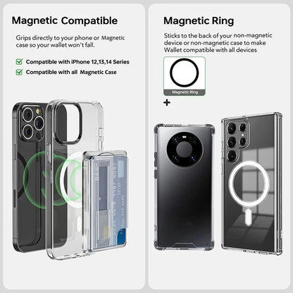 Magnetic card holder with finger strap grip, view 2