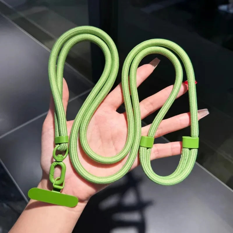 Adjustable crossbody phone lanyard with case clip, green