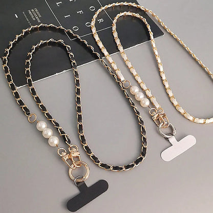 Long pearl chain crossbody phone lanyard
