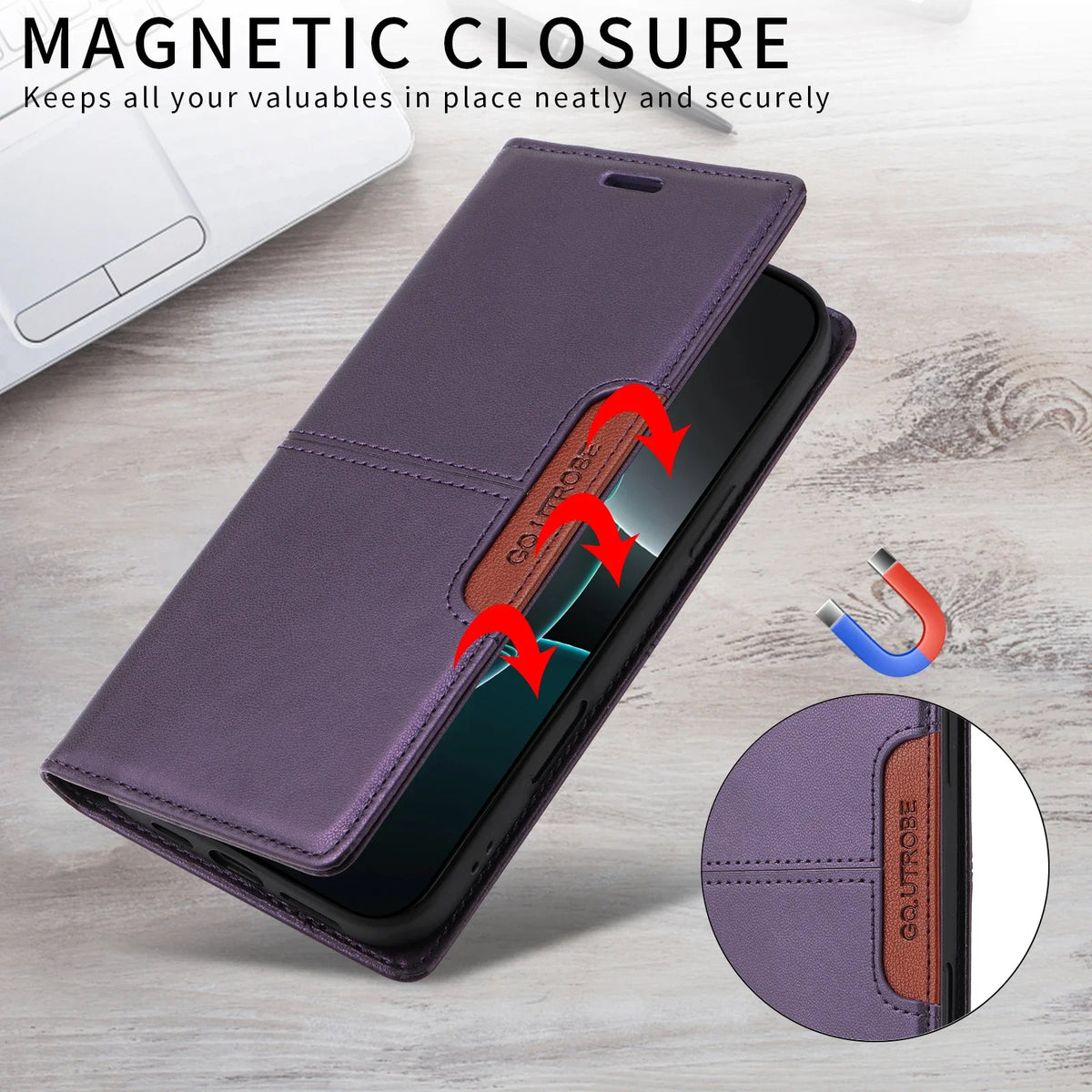 Flip leather wallet case for Samsung Galaxy S, Note and A series, view 3