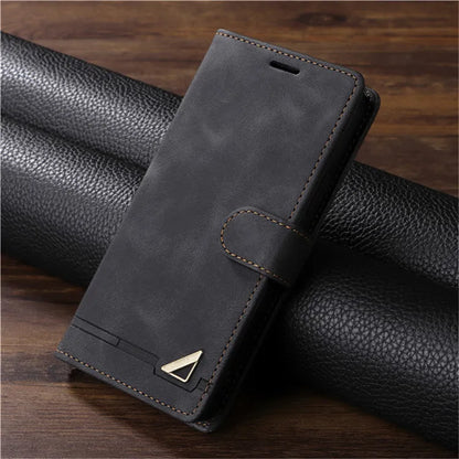 Leather flip wallet case with stand for Samsung Galaxy S and Note, black