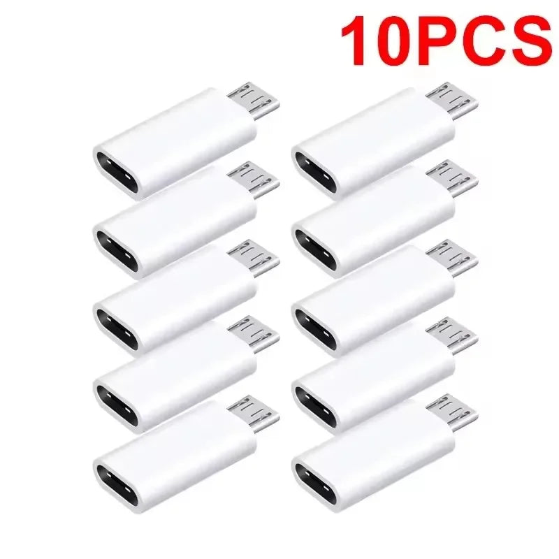 Micro USB female to USB-C male OTG adapter, 10Pcs white