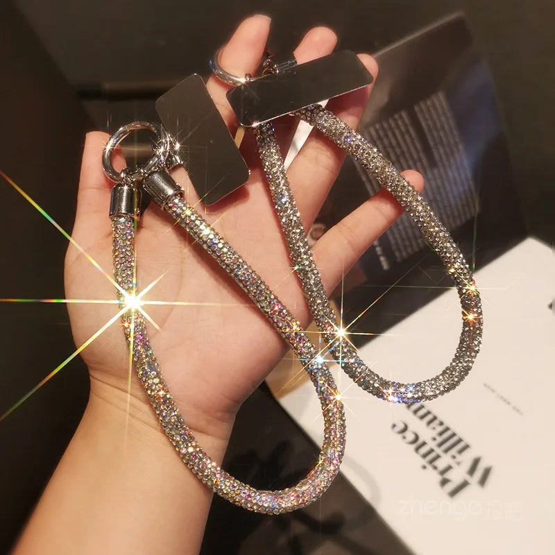 Diamond phone wrist chain lanyard with metal clip, view 2