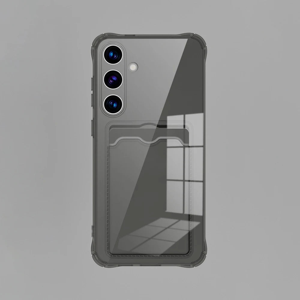 Clear card slot case for Samsung Galaxy S20–S26 & Note 20, dark gray