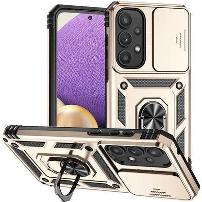 Ring holder case with lens protection for Samsung Galaxy A series, gold