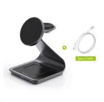 3-in-1 magnetic wireless charging station, black