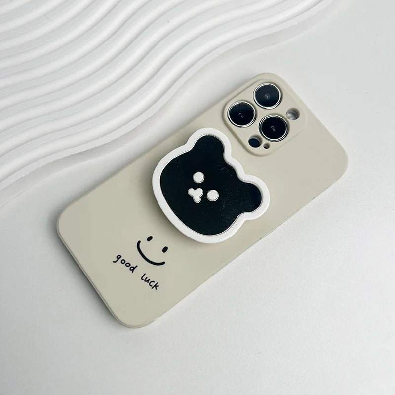 Cute bear mirror phone grip, white, view 14