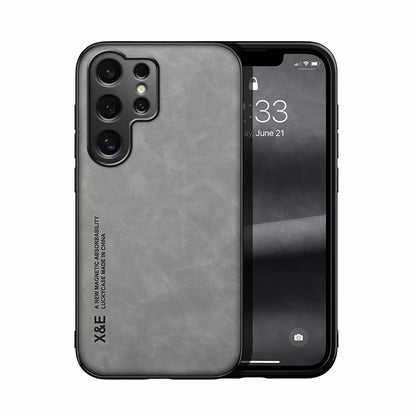 Ultra-thin leather case for Samsung Galaxy S21–S26, light gray