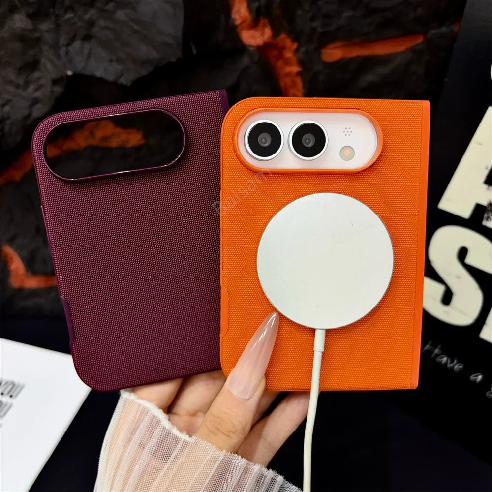Two slim MagSafe cases for iPhone Duo with a MagSafe charging puck attached
