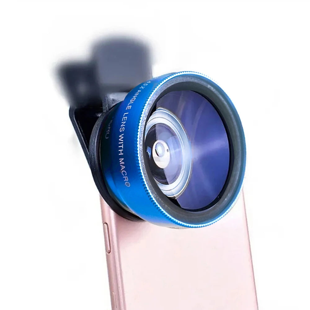 2-in-1 phone camera lens kit, 0.45x wide angle and 12.5x macro, blue