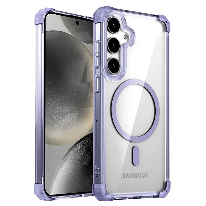 Clear armor MagSafe case for Samsung Galaxy S22–S26, purple