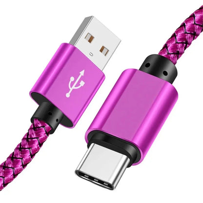 Braided USB-A to USB-C cable, rose red