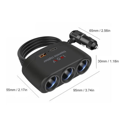 3-in-1 120W car cigarette lighter splitter with USB-C, view 7